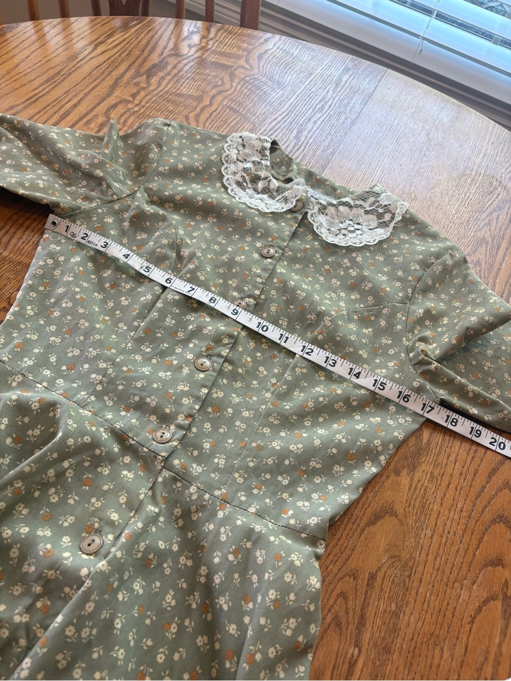 Seneca Vintage Mid Century Style Sage Floral Prairie Tea Dress S/M ? Bustle Back - Picture 5 of 12